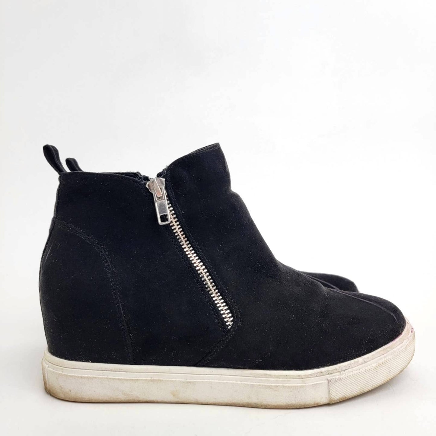 Madden Girl Piper Black Hidden Wedge Sneaker Booties - 8
