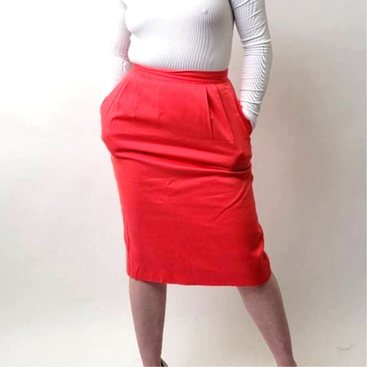 Vintage 1960s Mod Salmon Pink Pencil Skirt - 8