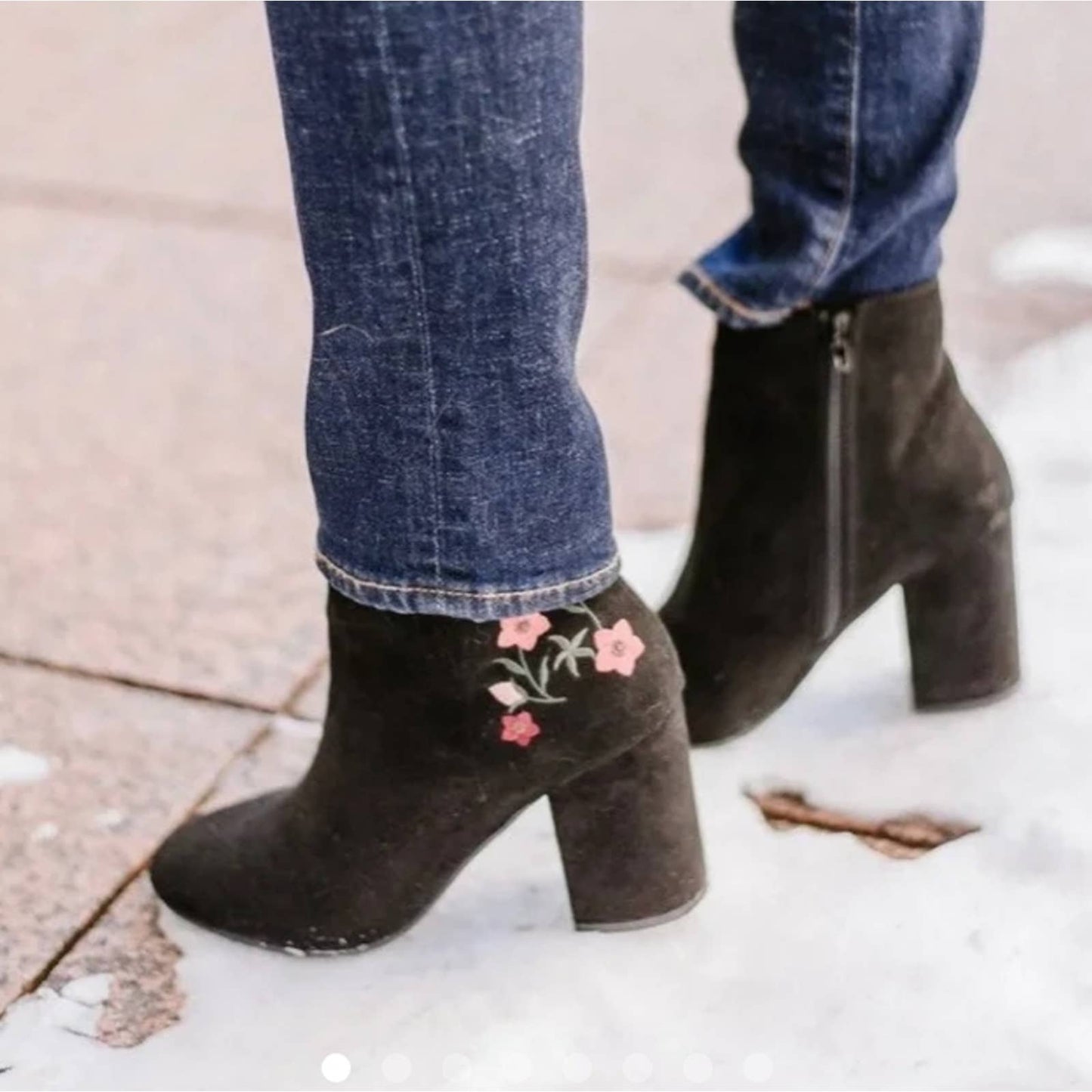 Floral Suede Chunky Block Heel Shootie Booties - 9
