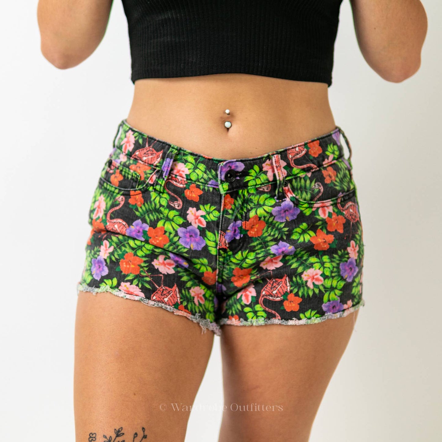 Y2K HOT TOPIC Lovesick Skeleton Flamingo Floral Denim Cutoff Shorts