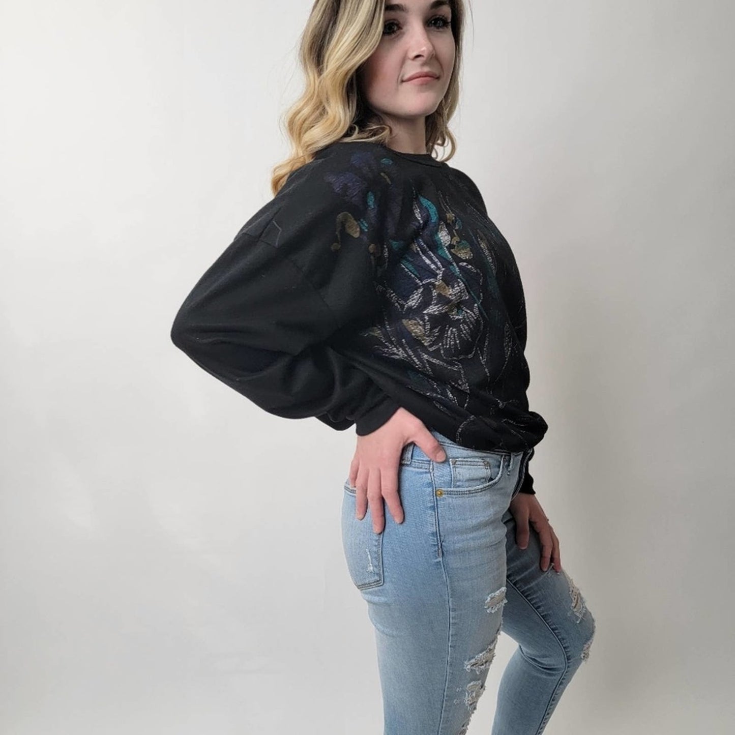 Vintage 90s Black Muted Floral Sweatshirt