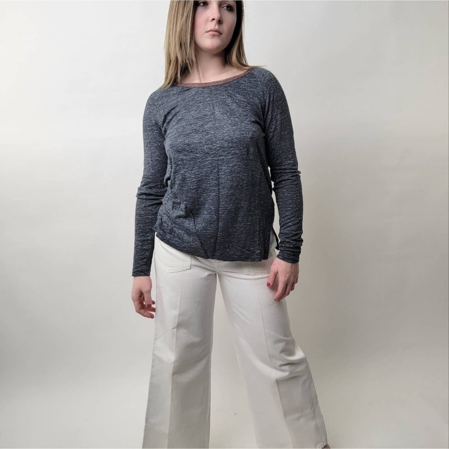 NWT Madewell Modern Linen Ringer Raglan Long Sleeve Shirt - S