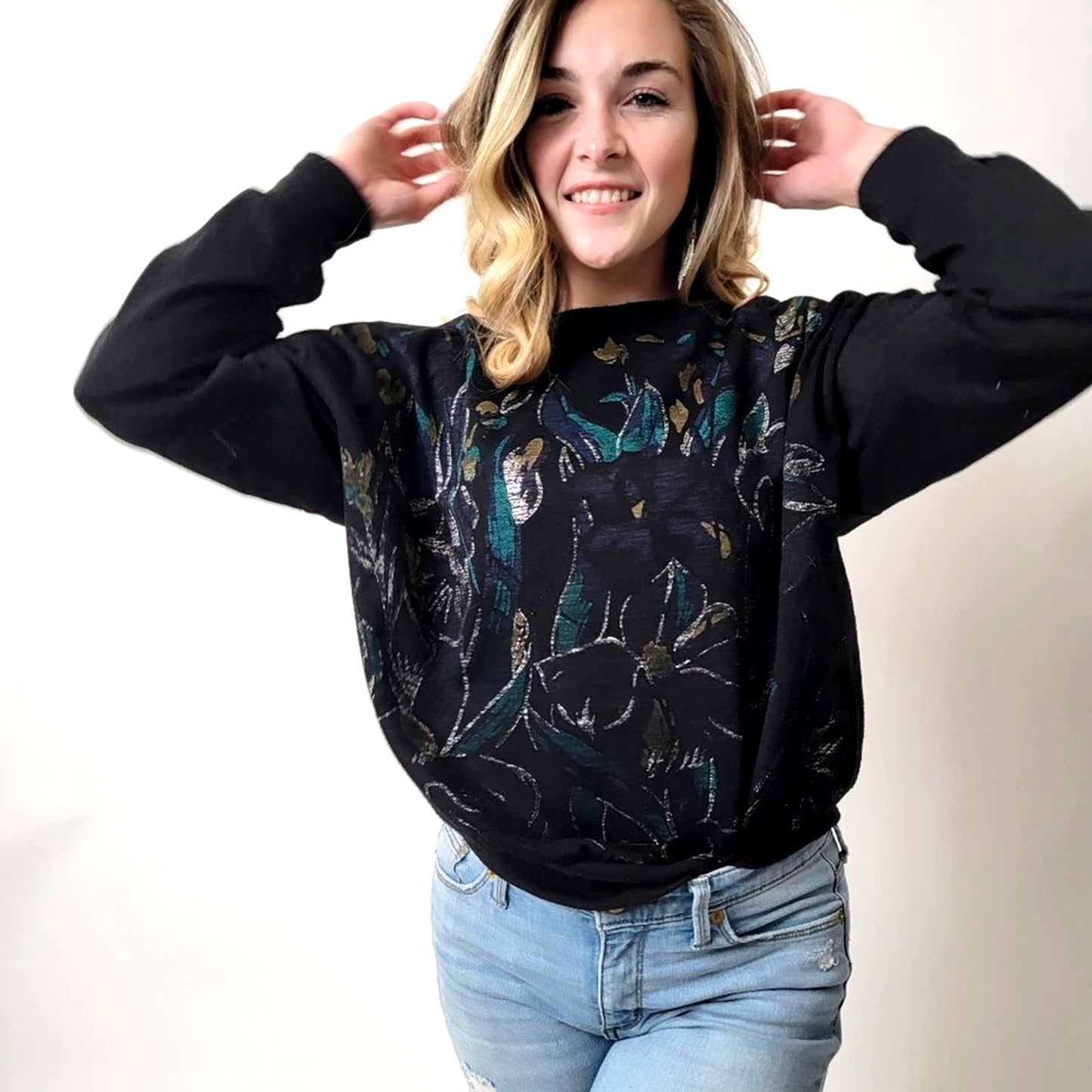Vintage 90s Black Muted Floral Sweatshirt