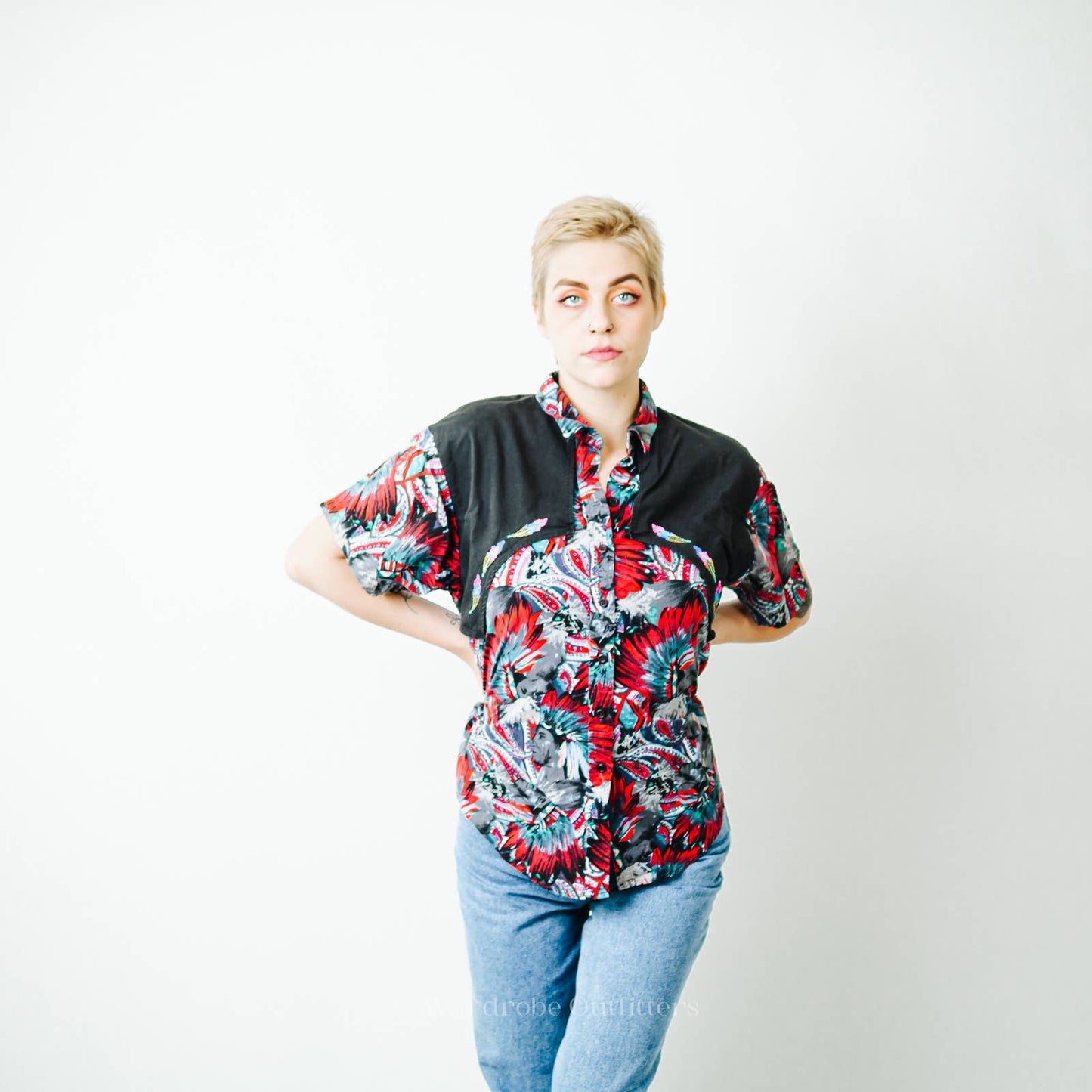Vintage 90s Western Tribal Flyback Button Down Shirt - M