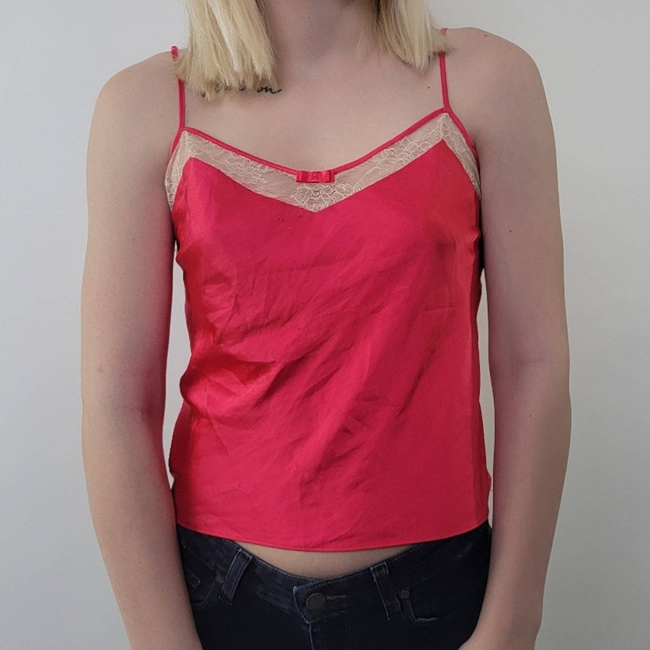 Victoria's Secret Red Silk and Lace Cami - S