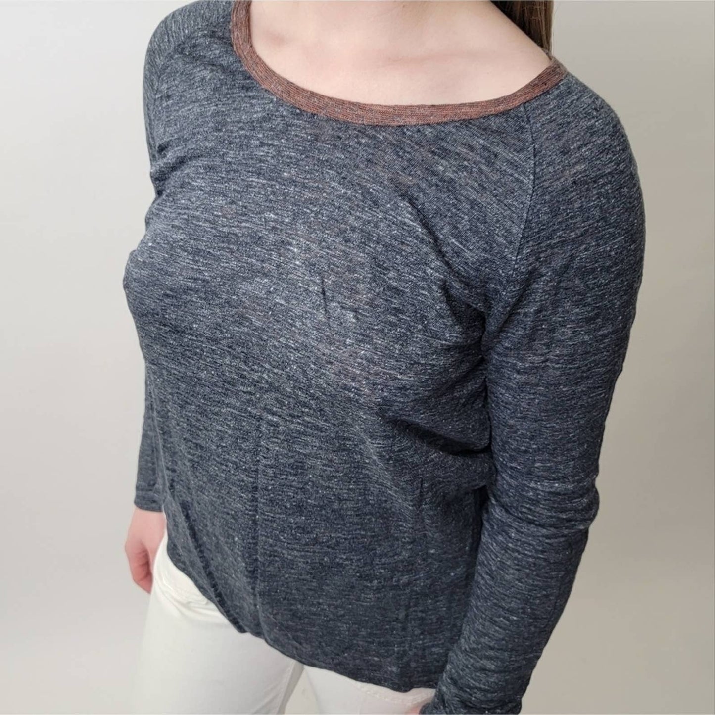 NWT Madewell Modern Linen Ringer Raglan Long Sleeve Shirt - S
