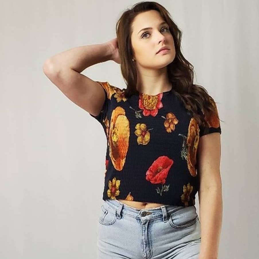Vintage 90's Smocked Ribbed Floral Crop Top - L