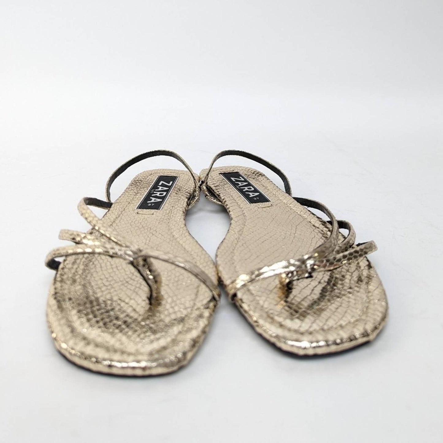 Zara Shimmery Gold Flip Flop Sandals - 6.5