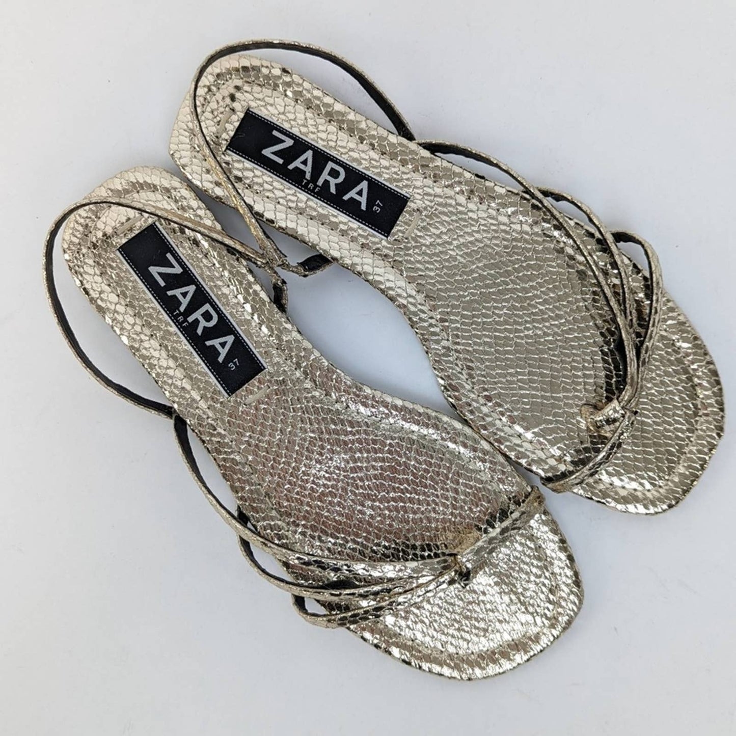 Zara Shimmery Gold Flip Flop Sandals - 6.5