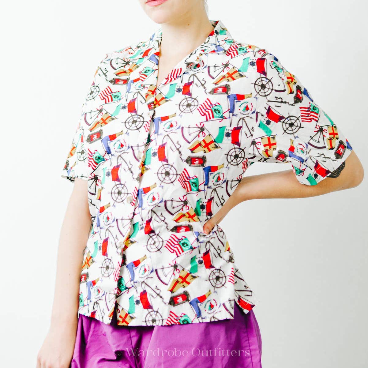 Vintage 90s Jos. A. Bank Sportswear Nautical Flag Button Up Shirt