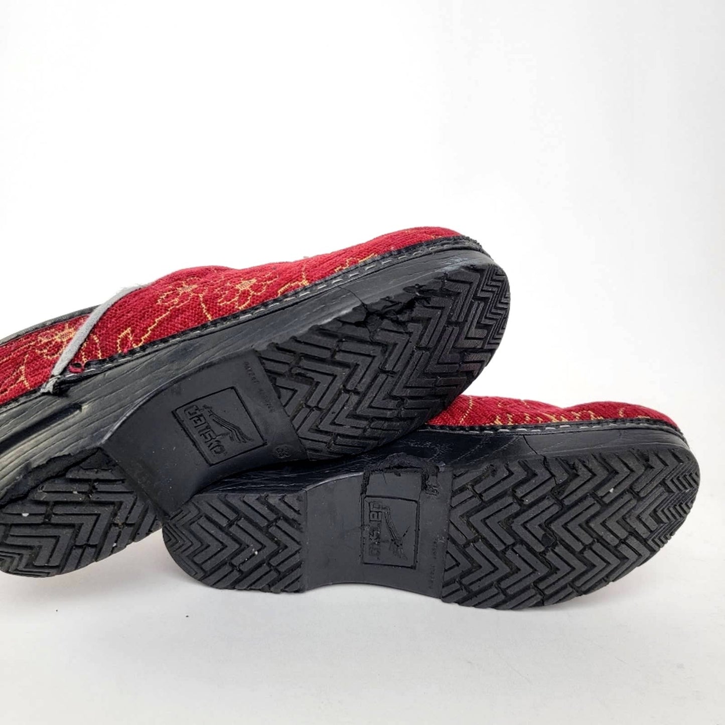 Dansko Red Velvet Embroidered Mule Platform Clogs - 8