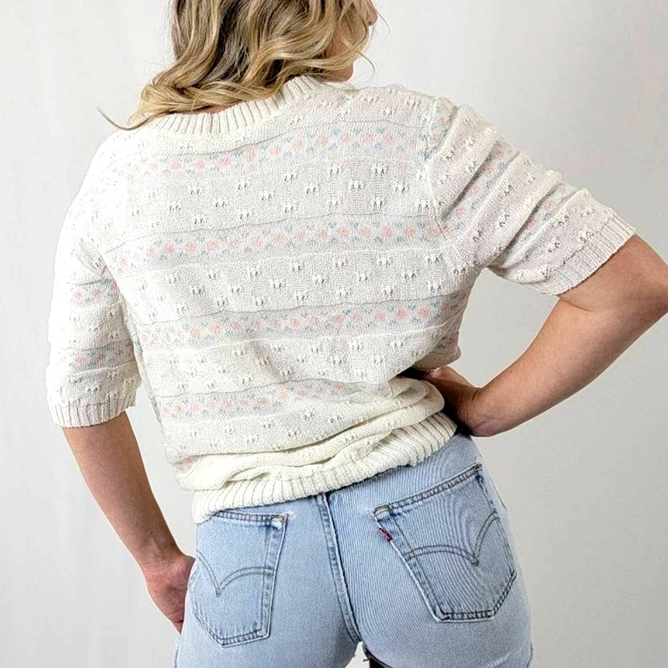 Vintage 90's Floral Half Sleeve Sweater - M