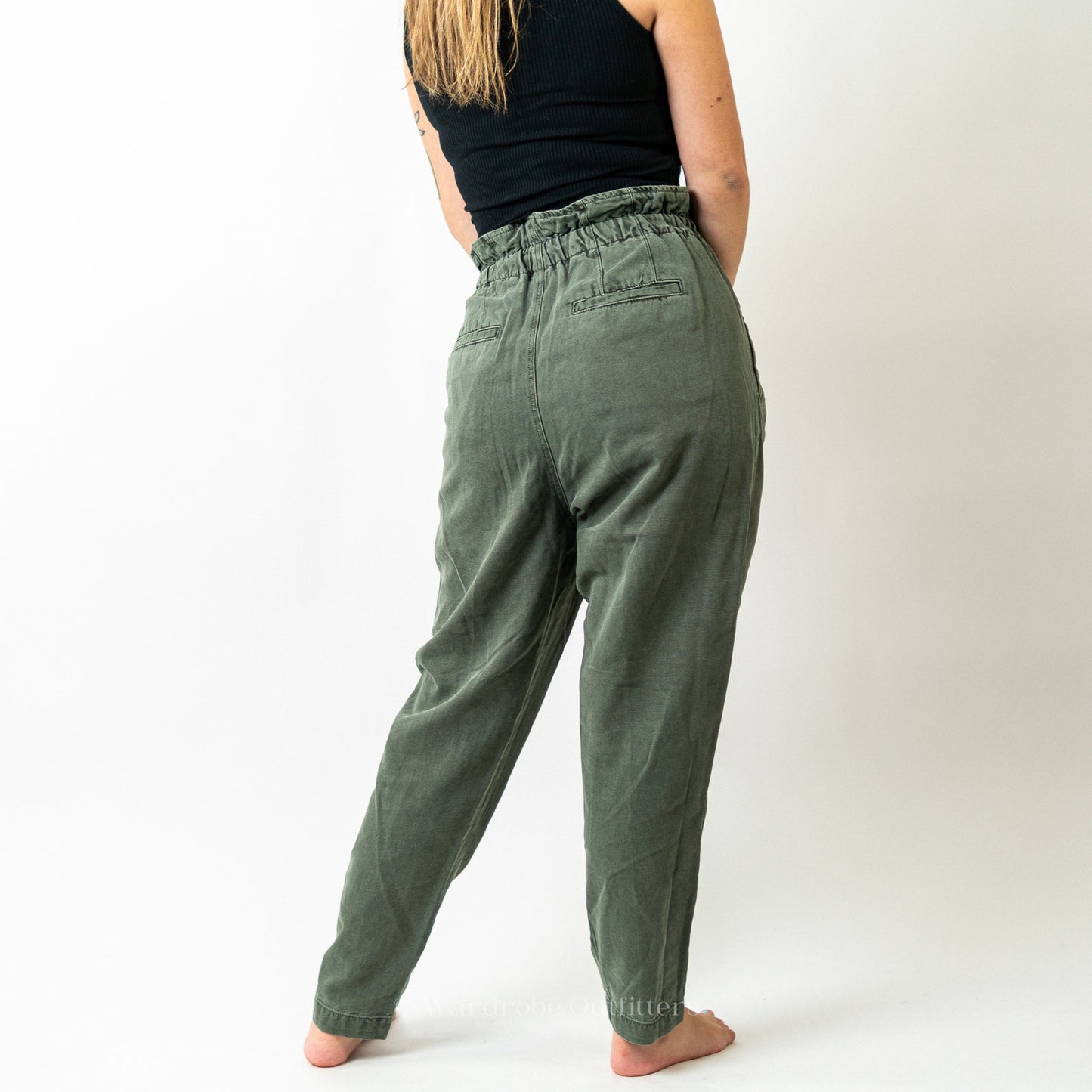 Free People Sugar Kelp Green Margate High Rise Pleated Paper Bag Pants
