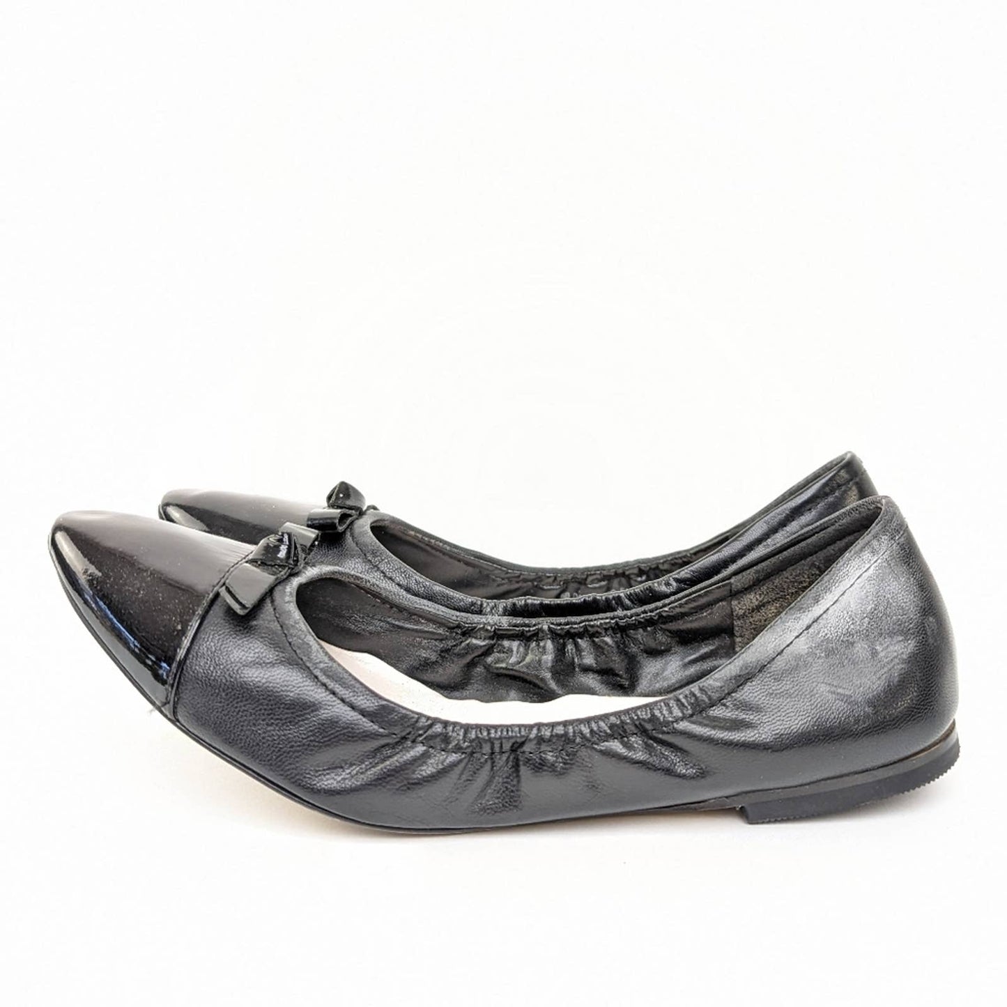 Cole Haan Grand OS Black Leather Ballet Bow Flats - 8
