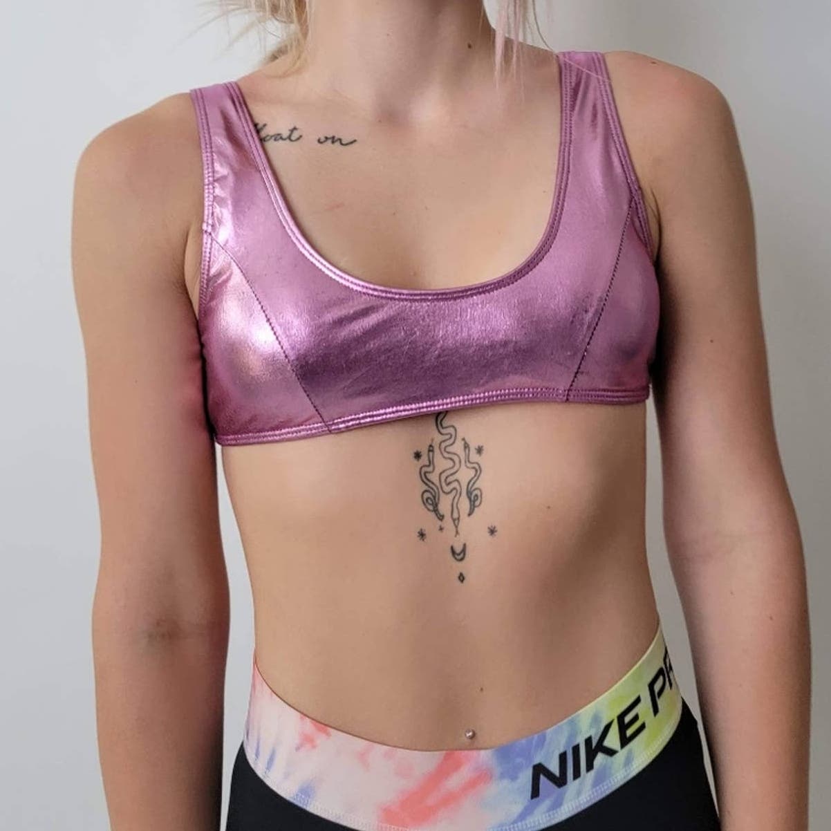 Hot Pink Metallic Sports Bra Rave Top - M