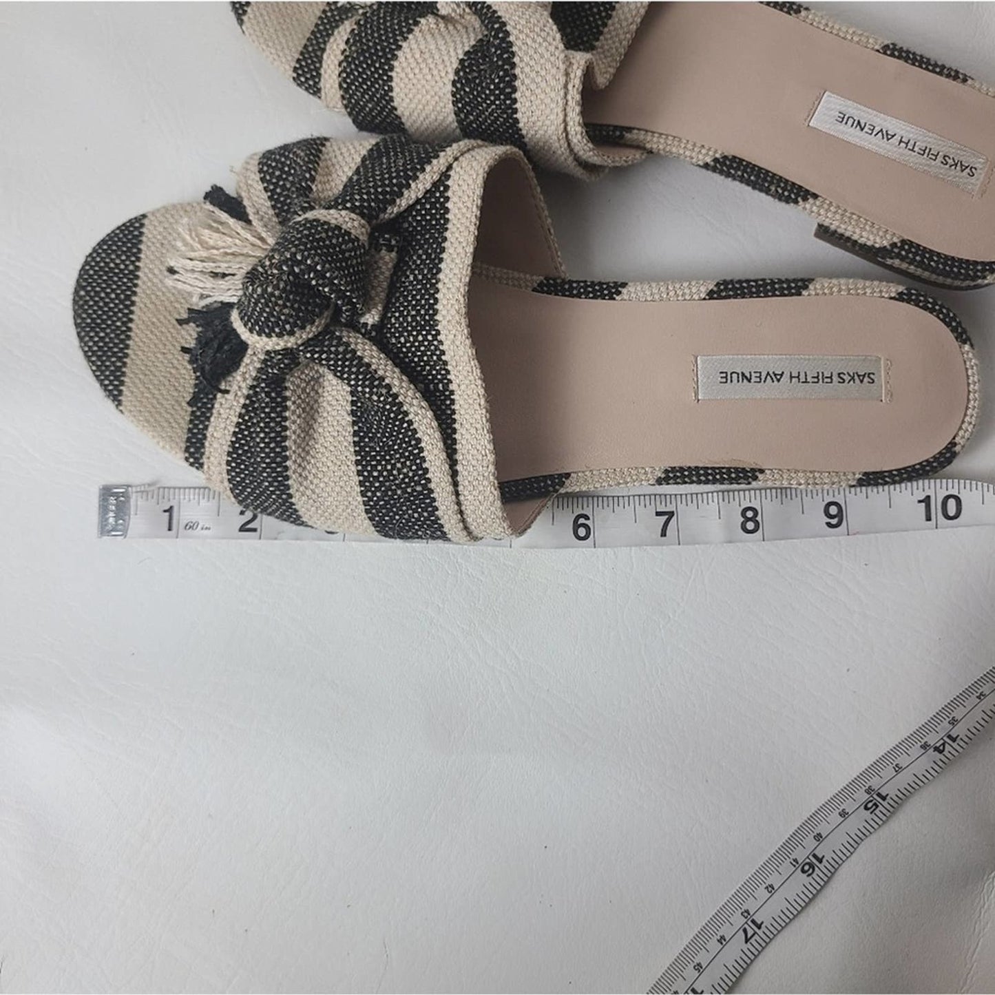 Saks Fifth Ave Black and White Striped Slip On Sandals - 7