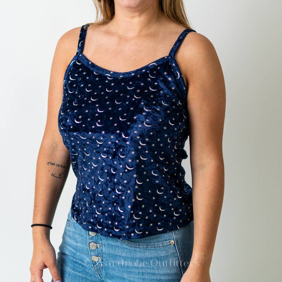 Vintage 90s Velvet Velour Witchy Moon Tank Top