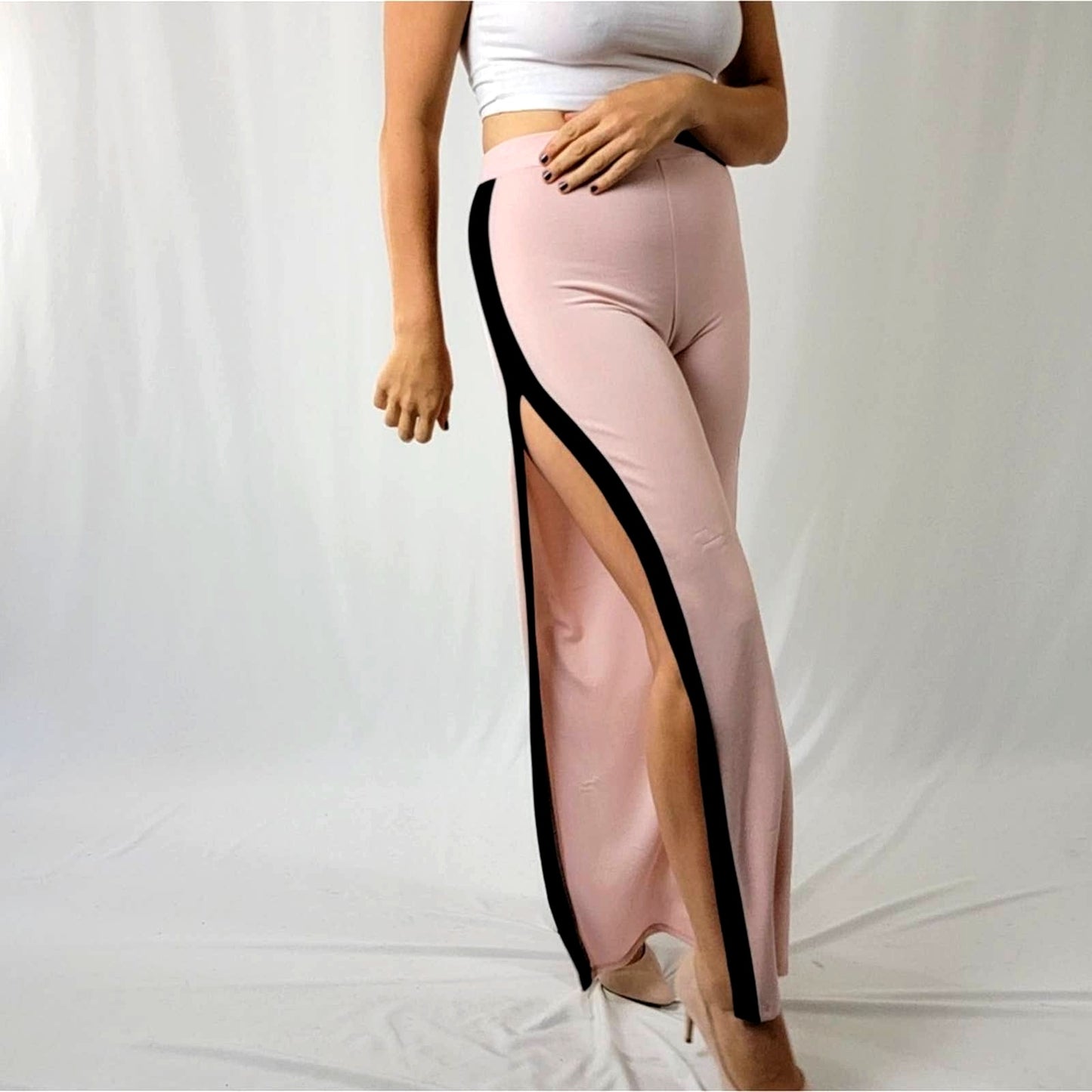 Vintage 90's Blush Nude Wide Split Leg Track Pants - M