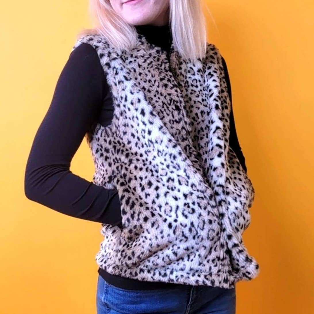 Vintage 1990s Leopard Animal Print Cobblestone Canyon Cheetah Faux Fur Vest - S