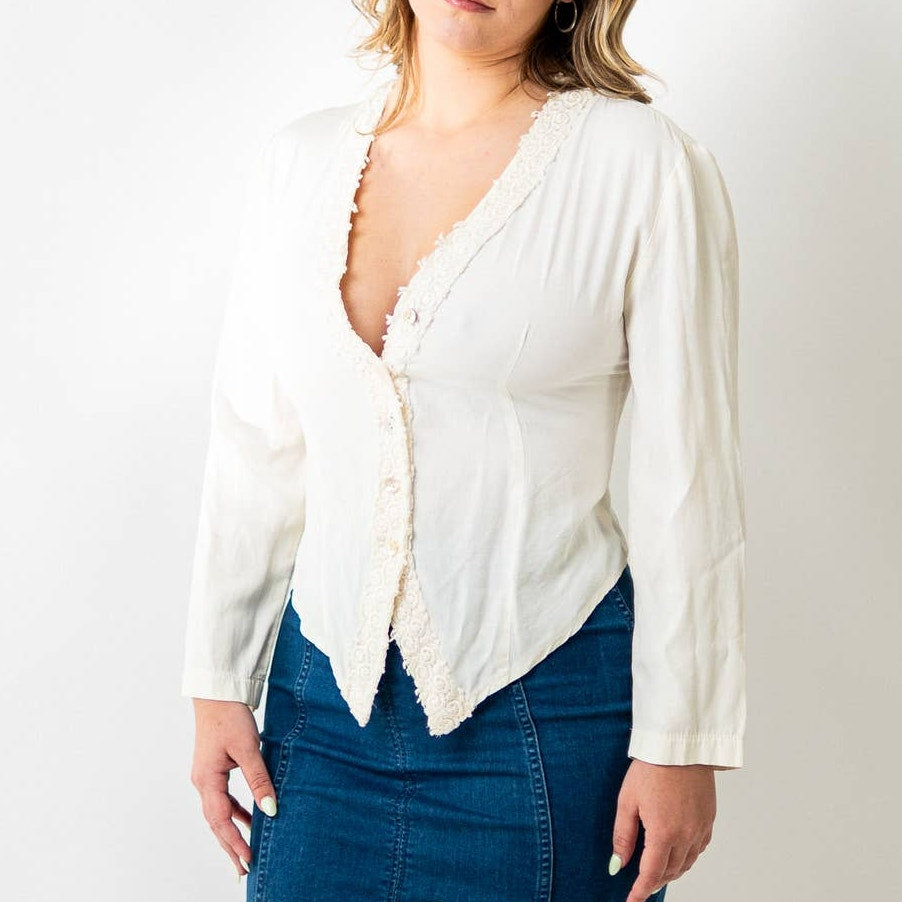 Vintage 90s Sexy Low Cute Lace Blouse