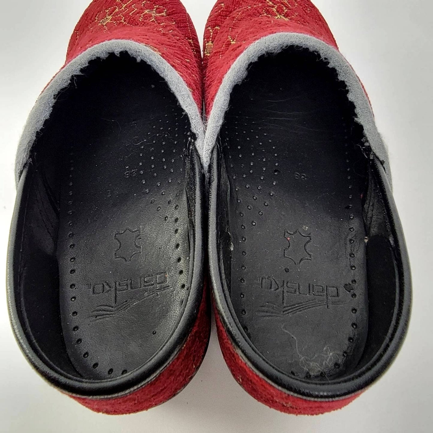 Dansko Red Velvet Embroidered Mule Platform Clogs - 8