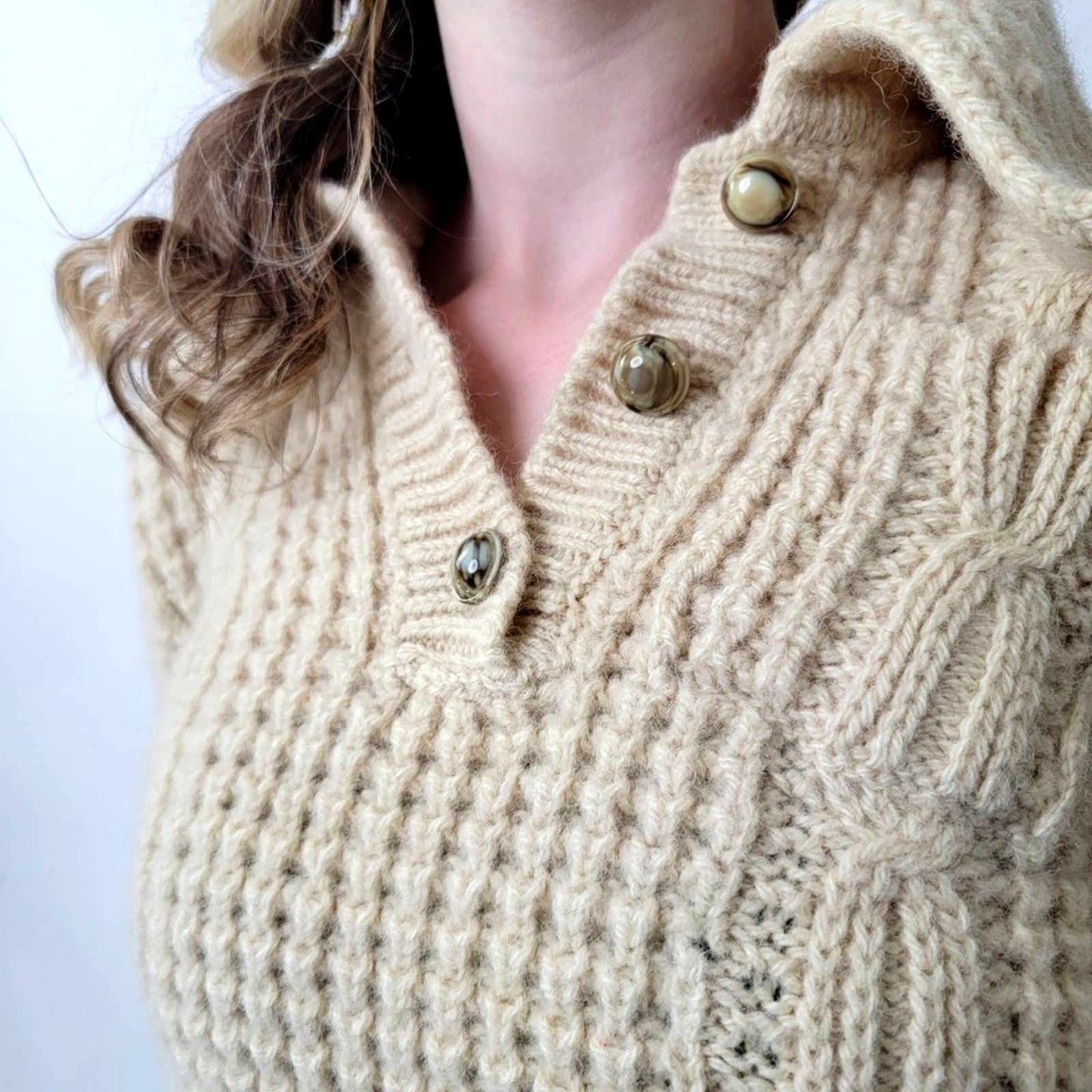 Gaeltarra Pure Wool Aran Knit Vintage Fisherman Sweater - S