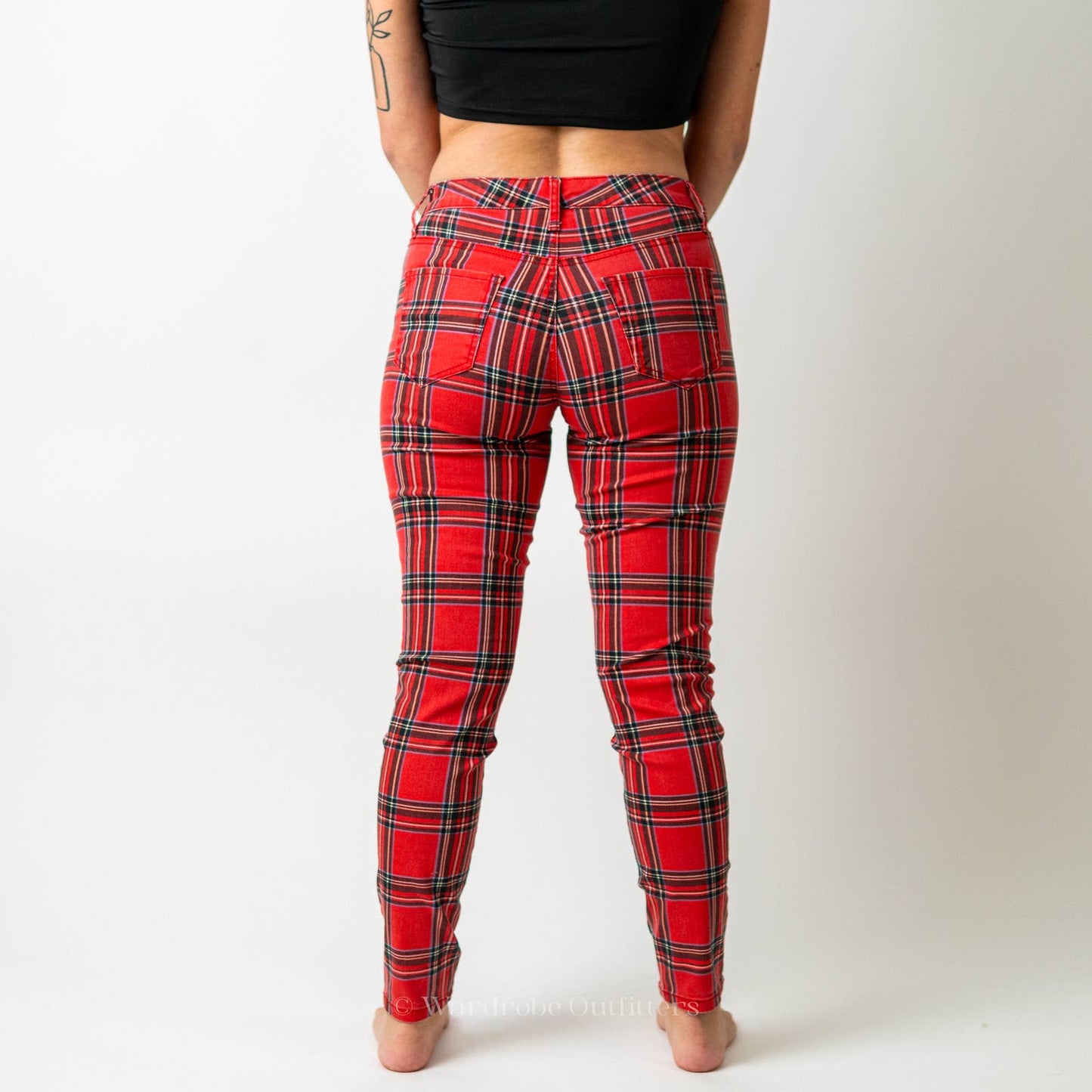 Red Tartan Plaid High Waisted Skinny Pants