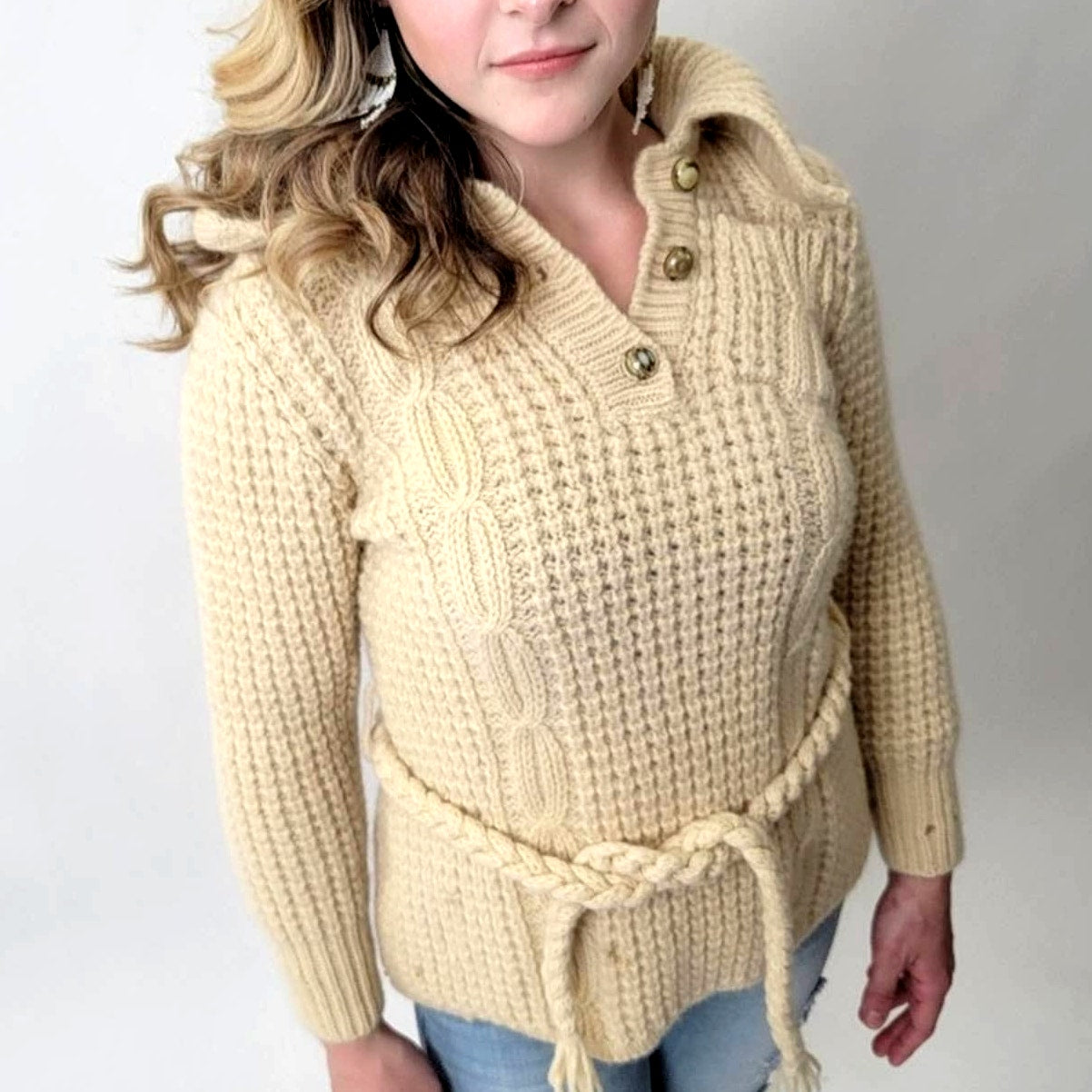 Gaeltarra Pure Wool Aran Knit Vintage Fisherman Sweater - S