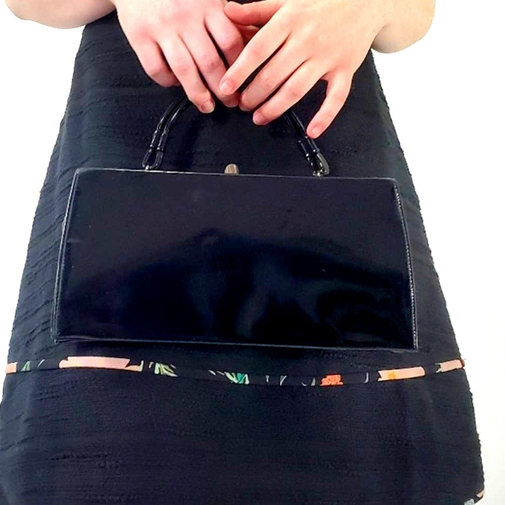 Vintage 1950's Black Handbag Purse Tote Clutch