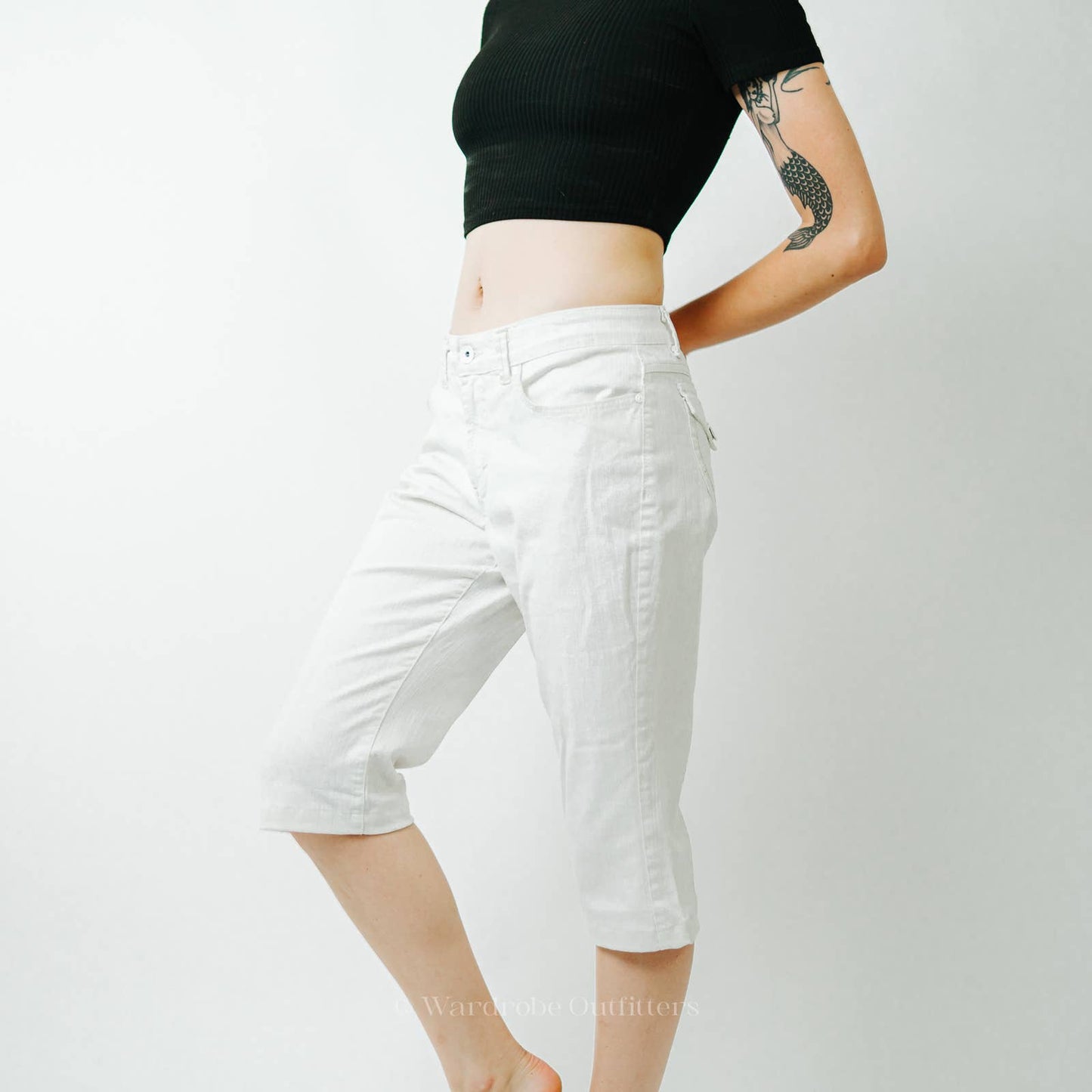 Nine West Bleecker White Capri Cargo Denim Short Pants