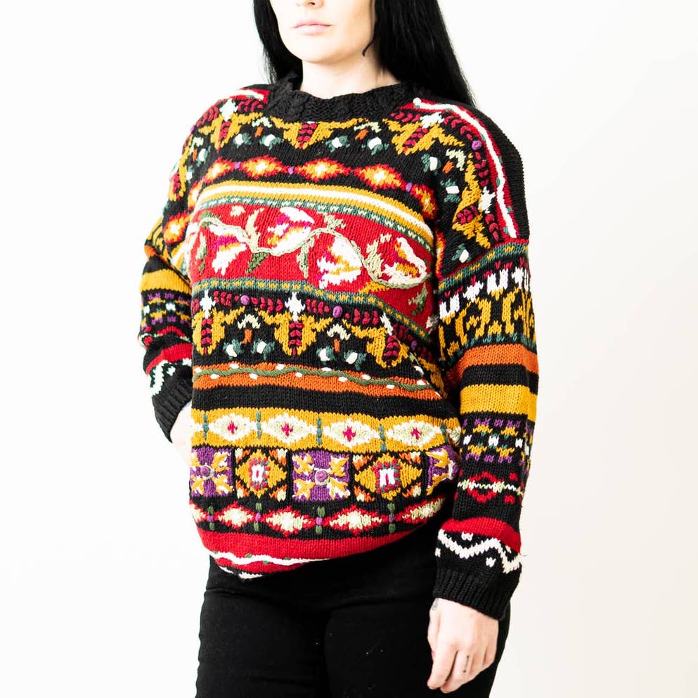 Vintage 90s Chunky Crochet Knit Sweater by Heirloom Collectibles - L
