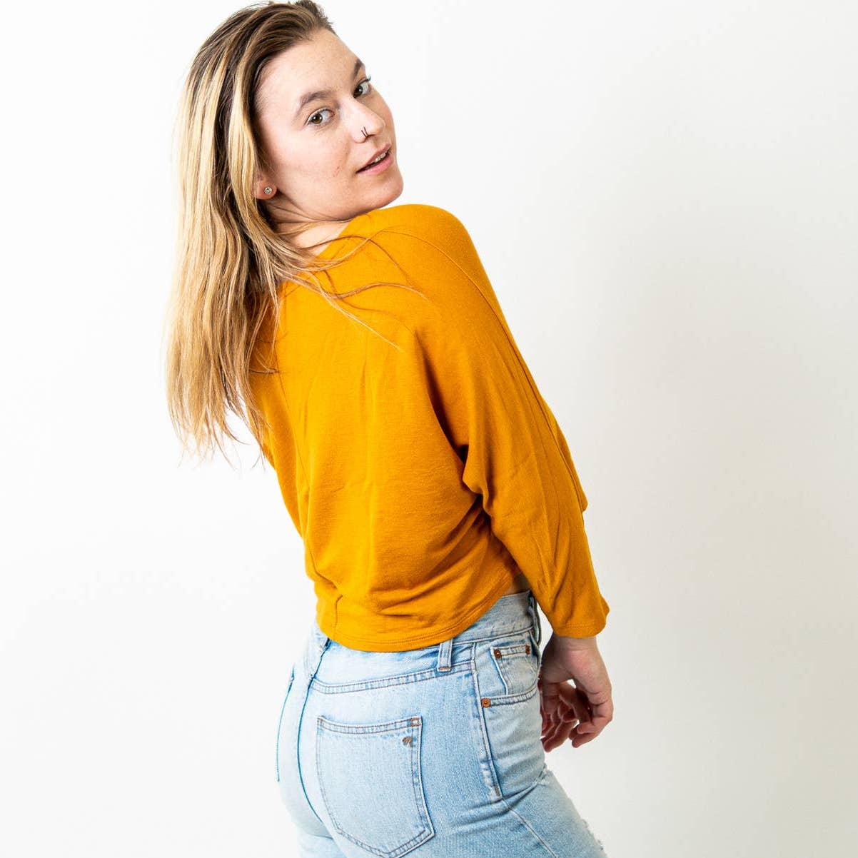 F21 x Tresics Long Sleeve Mustard Yellow Crop Top Tee - S