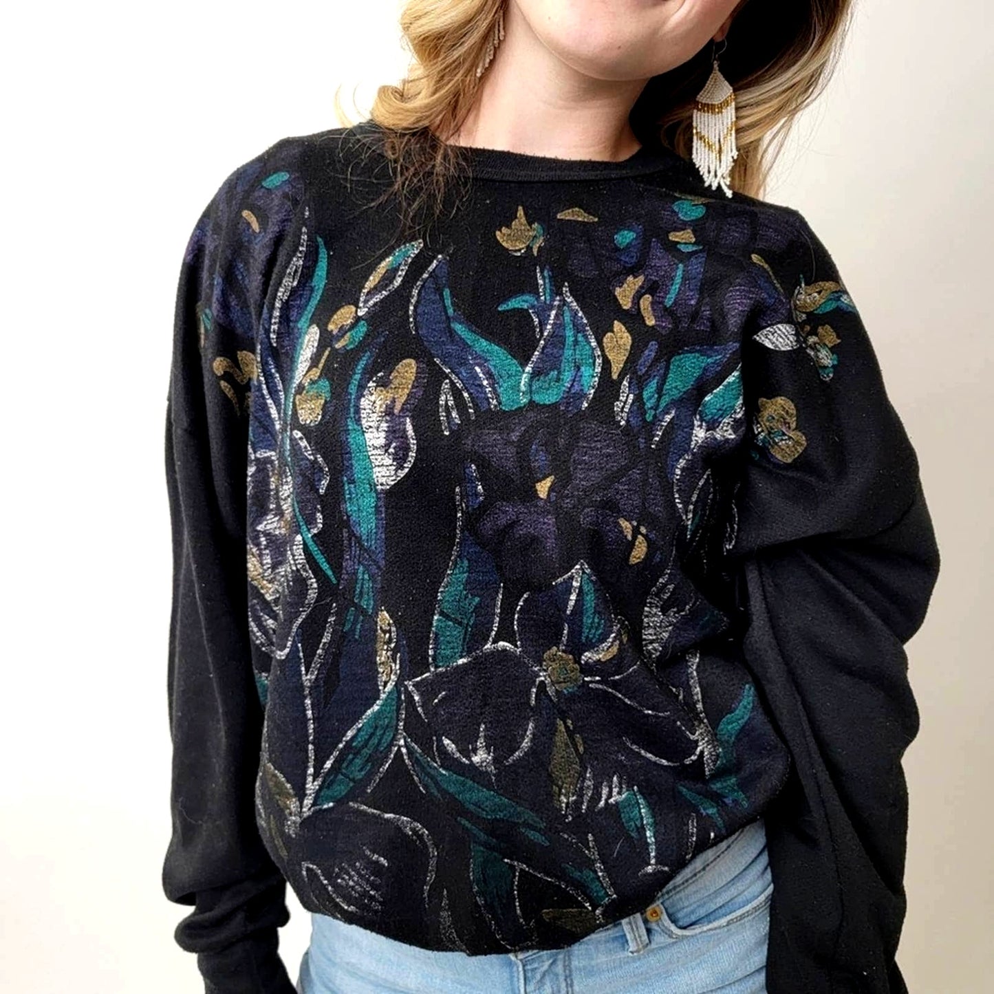 Vintage 90s Black Muted Floral Sweatshirt