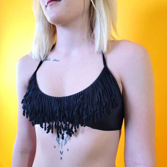 Victoria's Secret Black Tassel Fringe Bikini Top - S