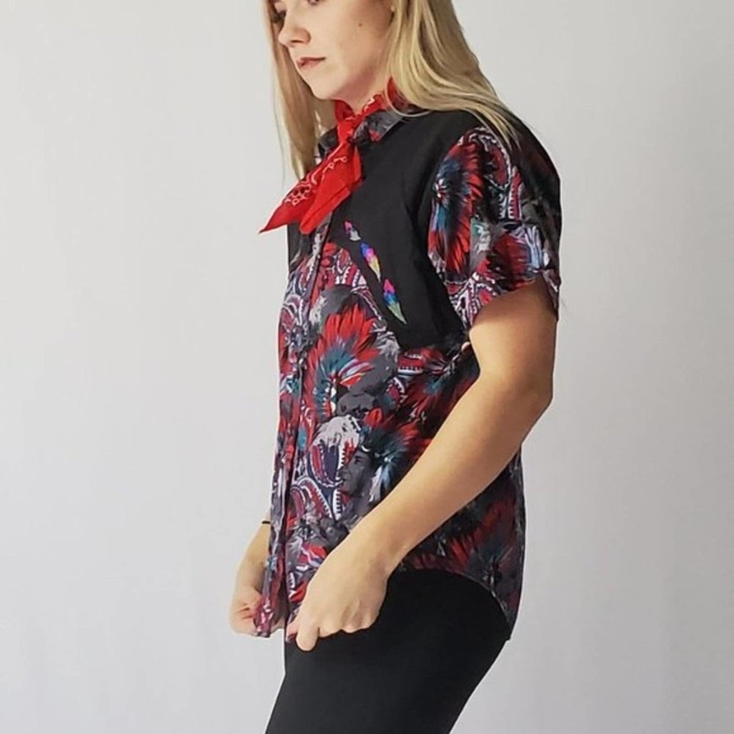 Vintage 90s Western Tribal Flyback Button Down Shirt - M