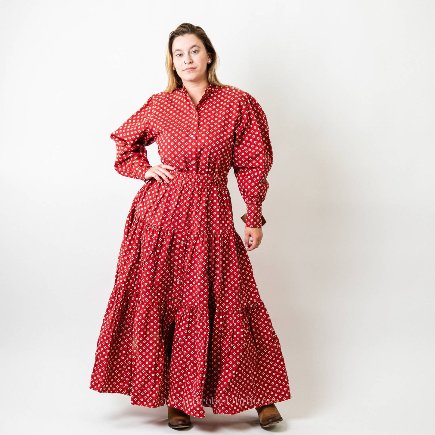 Vintage 70s Western Cowgirl Rodeo Prairie Skirt & Top Set Dress - M