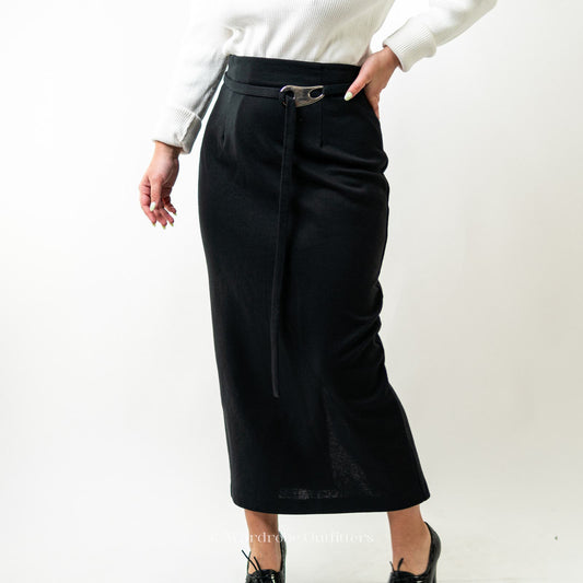 Vintage 80s Black Full Length Maxi Pencil Skirt