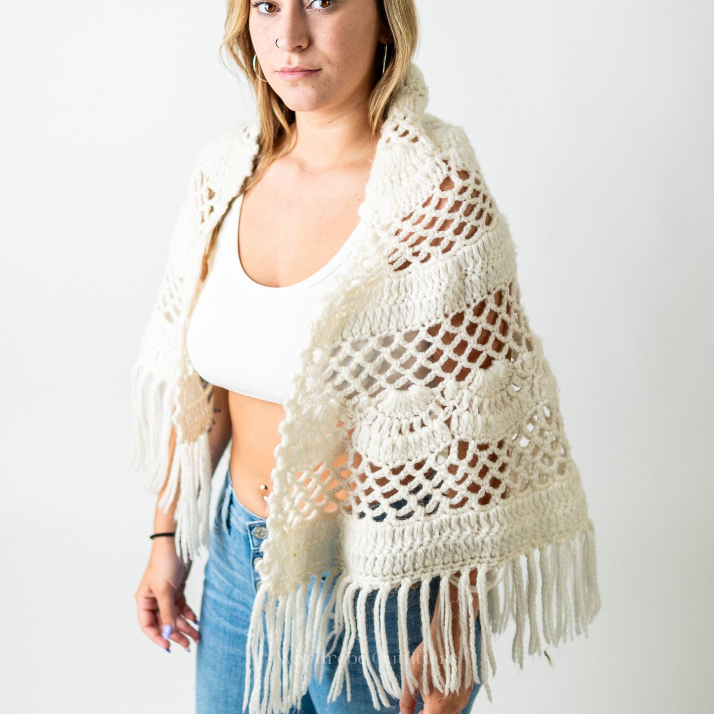 Handmade Crochet Knit Tassel Shaw Poncho Coverup