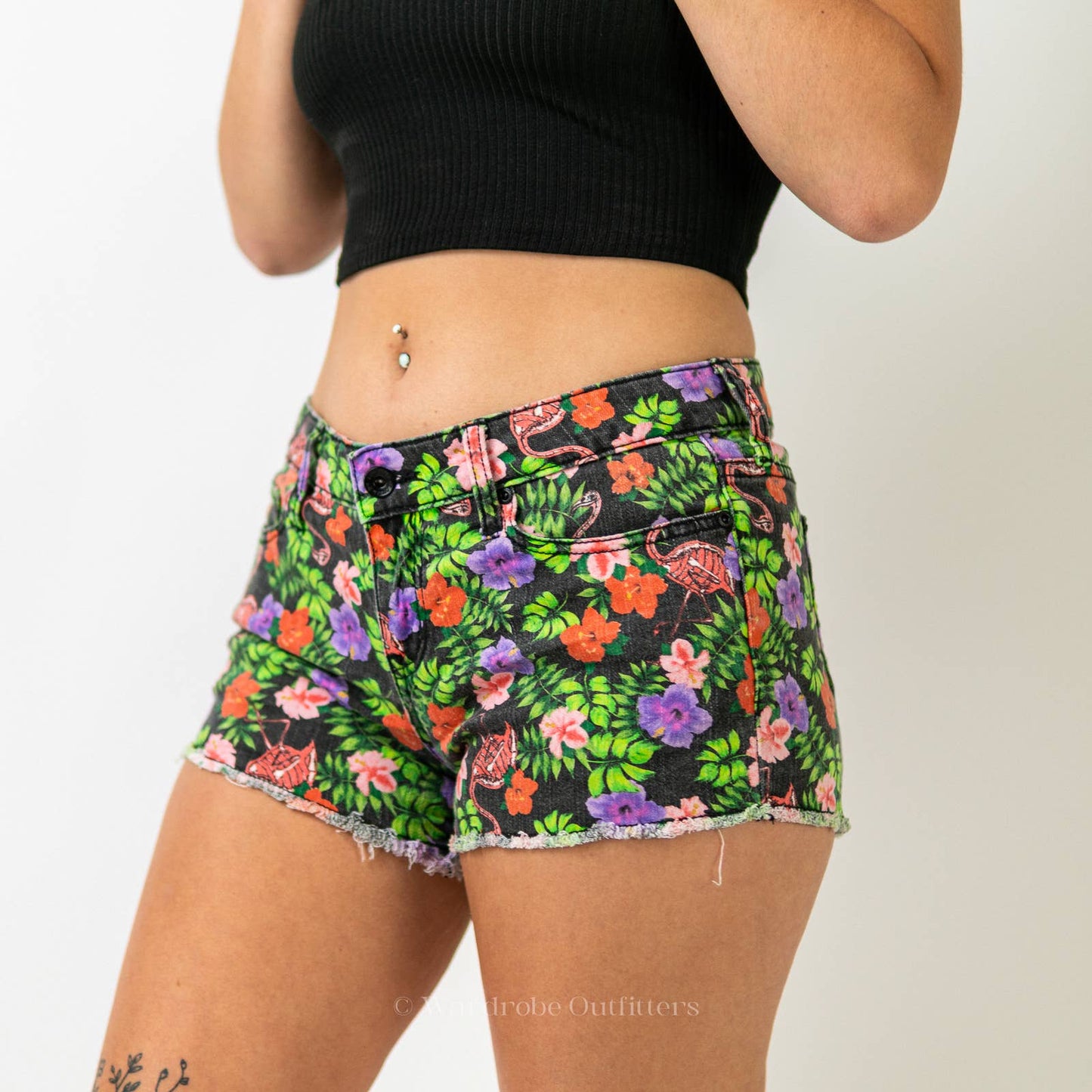 Y2K HOT TOPIC Lovesick Skeleton Flamingo Floral Denim Cutoff Shorts
