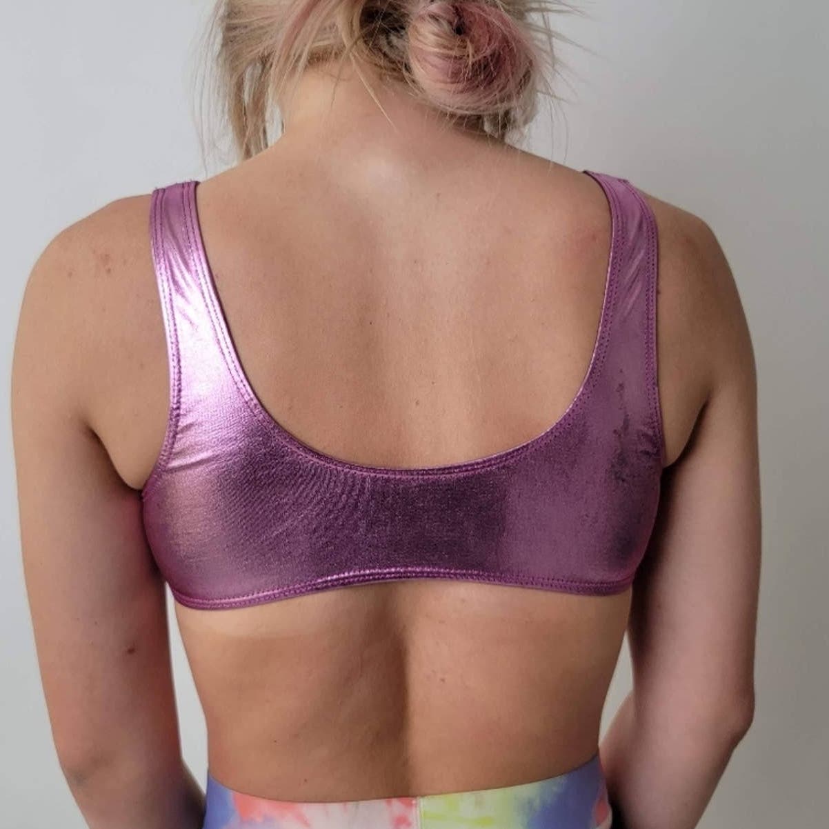 Hot Pink Metallic Sports Bra Rave Top - M