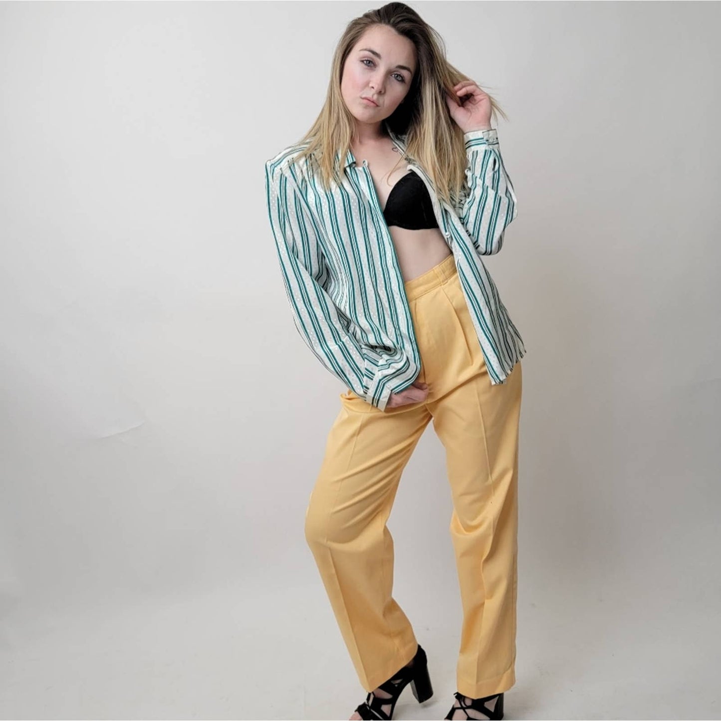 Vintage 70's Cheryl Tiegs canary yellow pastel straight pleated dress pants