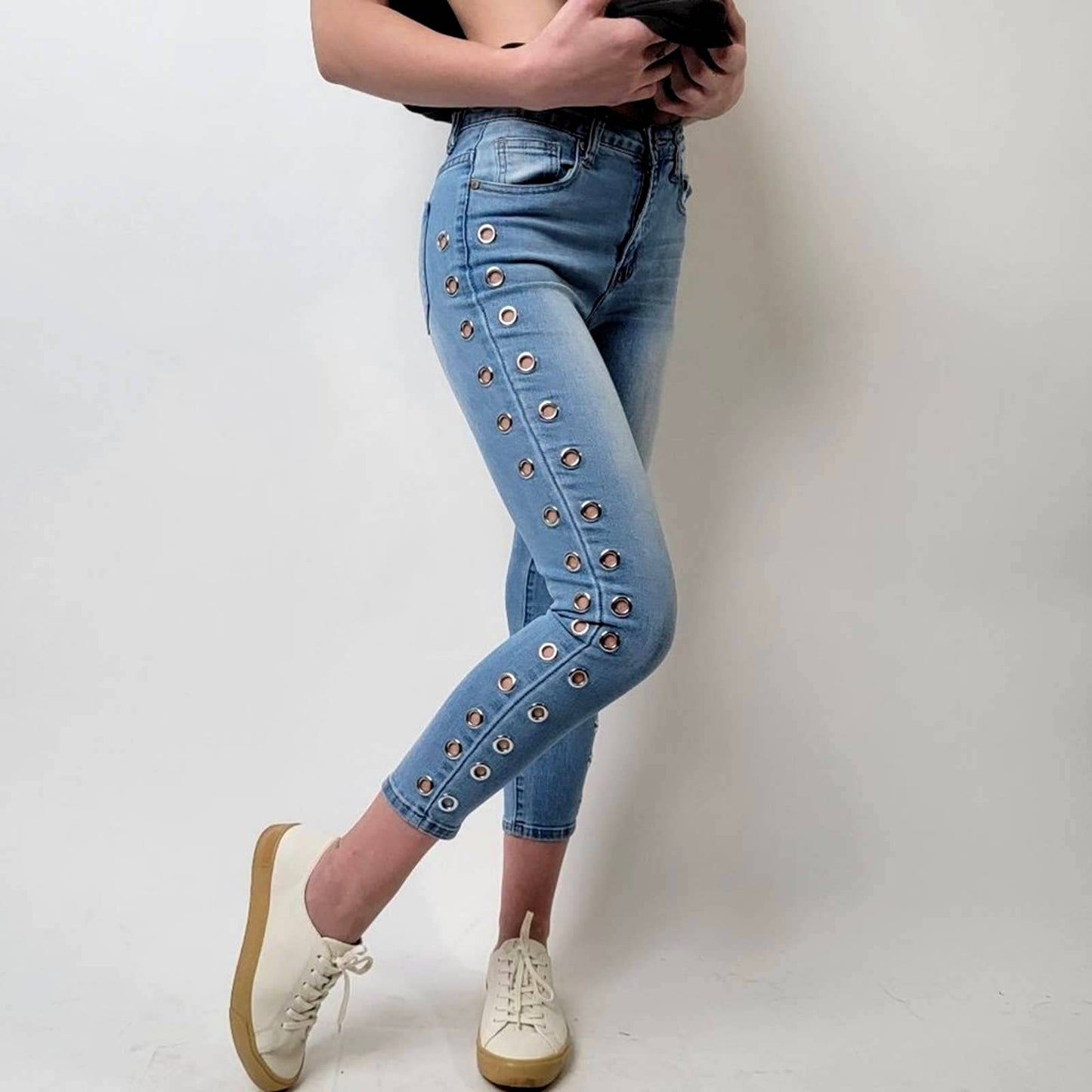 Vintage Y2K Rivited Gogo Skinny Cropped Acid Wash Jeans - 5