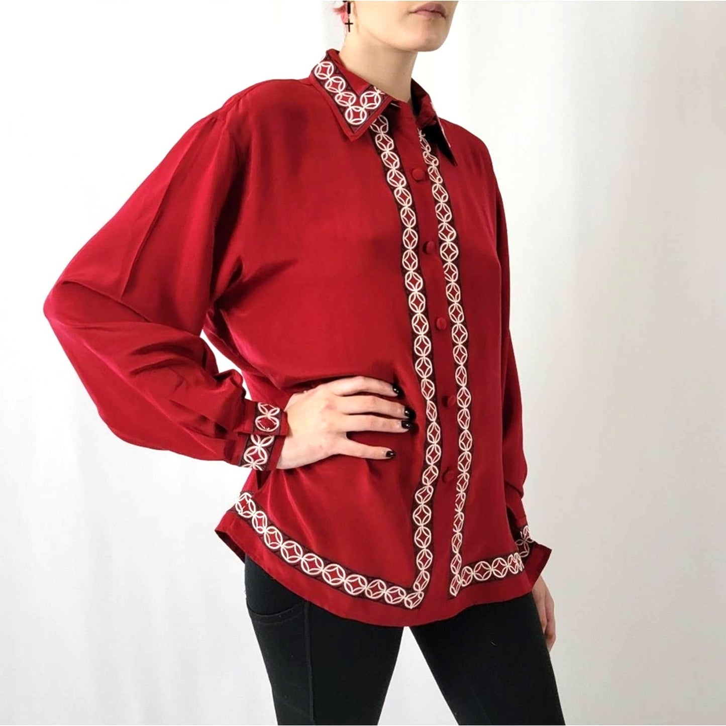 Vintage 90s Diane Von Furstenburg Silk Blouse Button Up Top - S