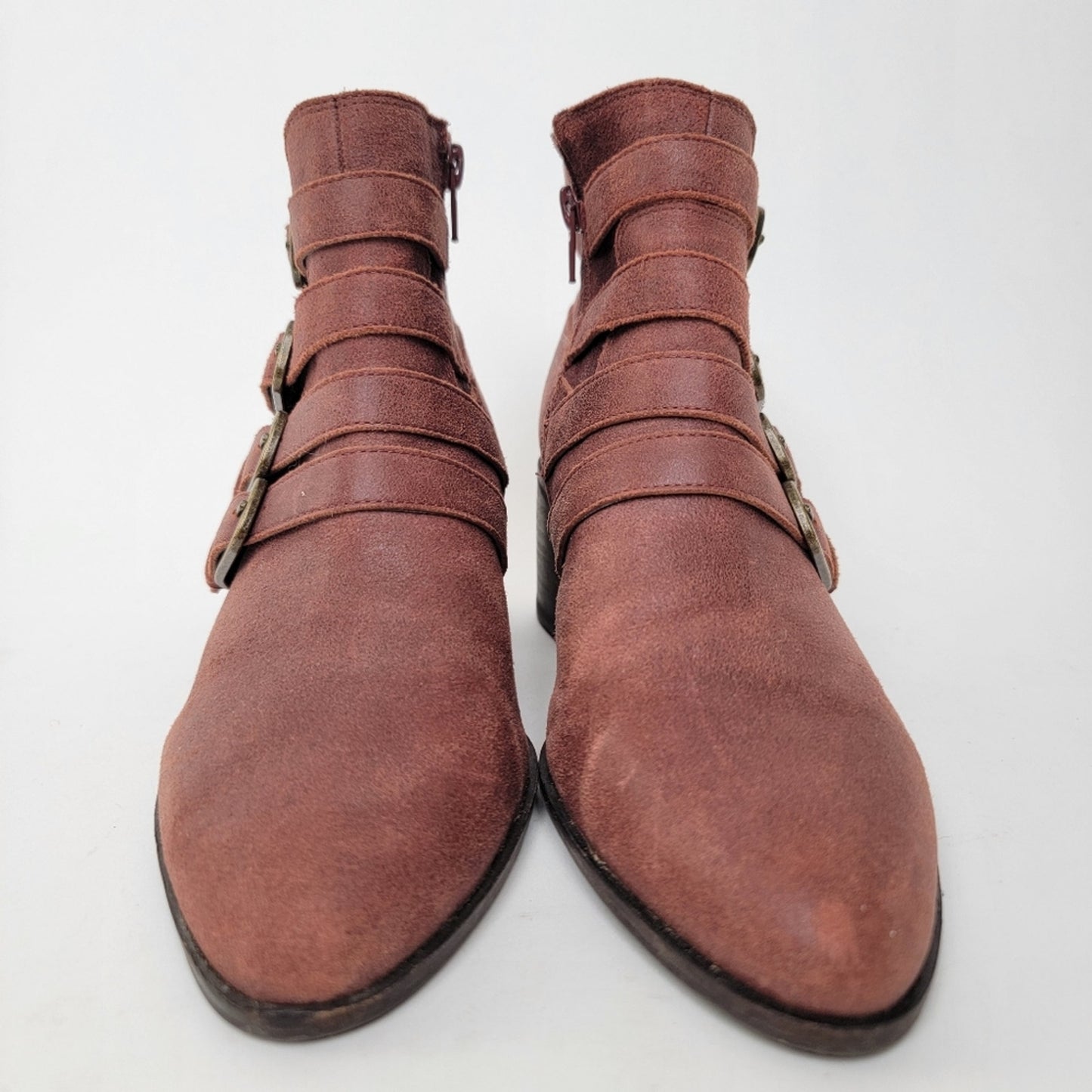 Lucky Brand Loreniah Red Moto Grunge Buckle Ankle Booties - 7.5