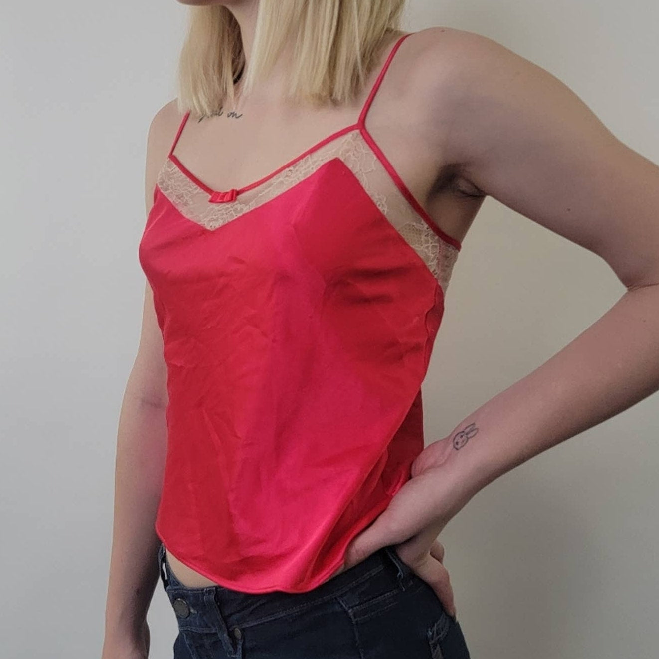 Victoria's Secret Red Silk and Lace Cami - S