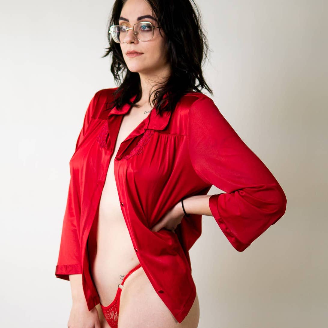Vintage 90s Silky Lace Babydoll Top Sleep Shirt Pajama Nightie - M