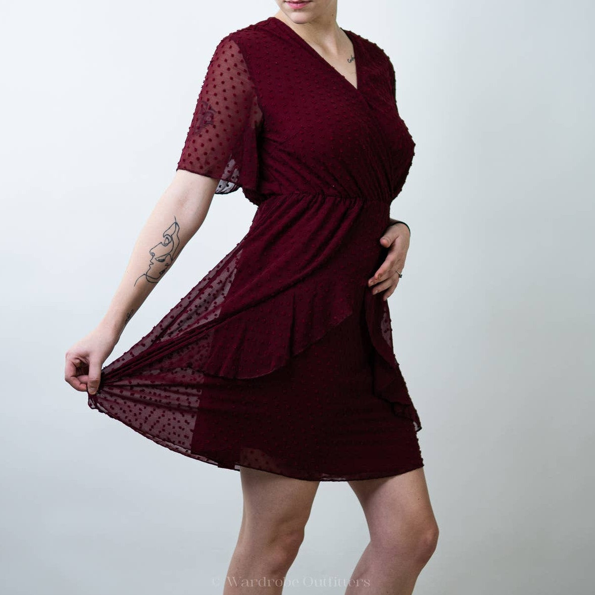 SHEIN Maroon Burgundy Red Swiss Dot A-Line Dress - M