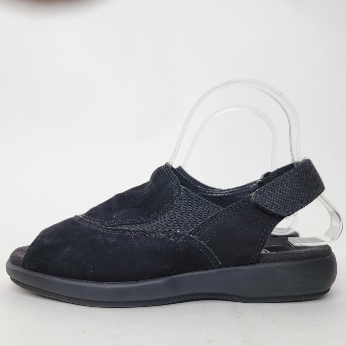 Ecco Black Suede Peep Toe Sandals - 6