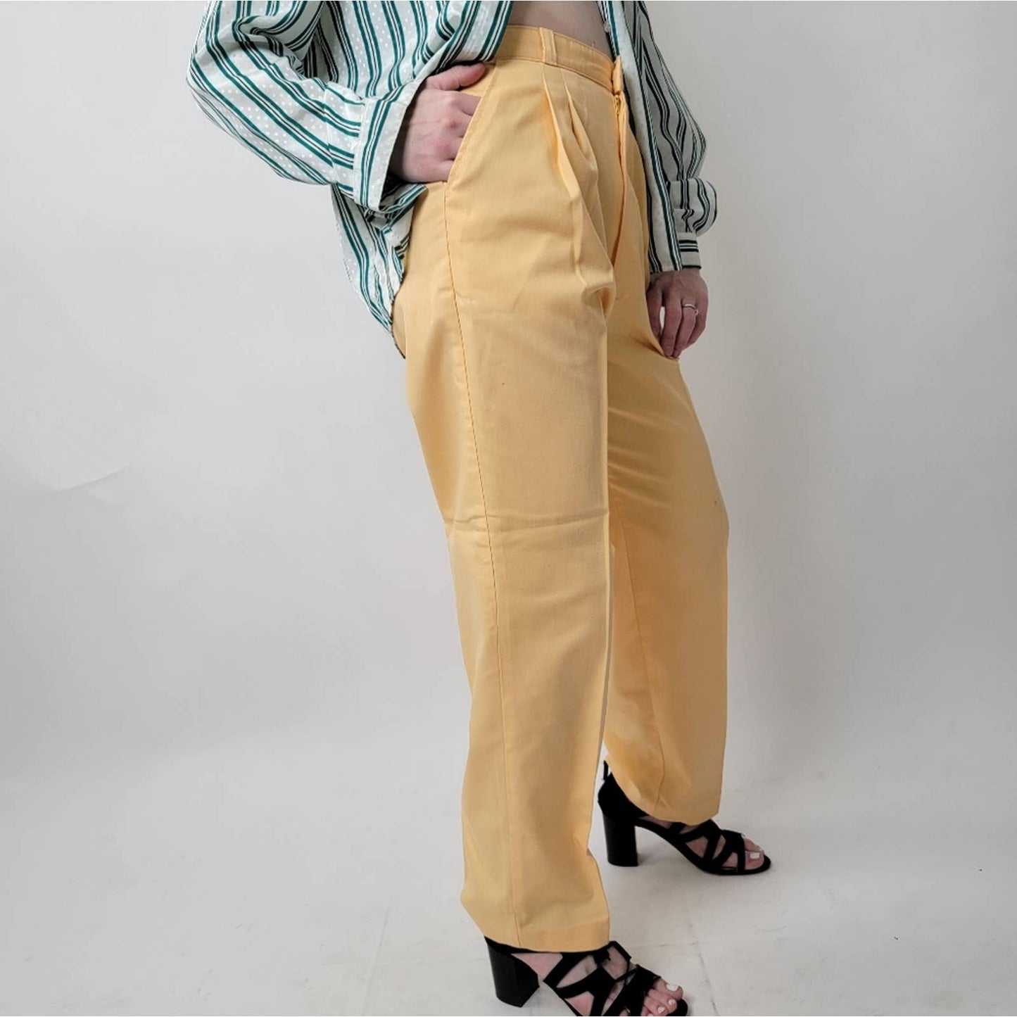 Vintage 70's Cheryl Tiegs canary yellow pastel straight pleated dress pants