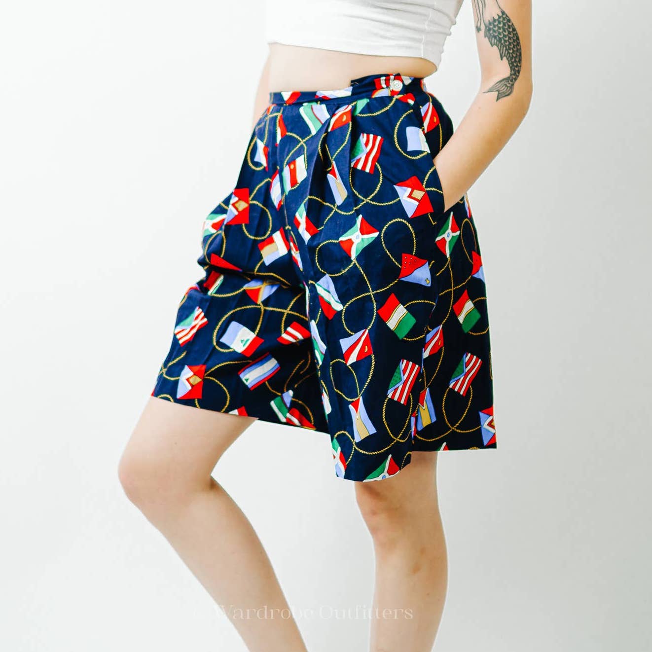 Vintage 80s Herman Geist Nautical High Rise Pleated Mom Shorts